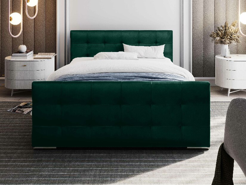 Bračni krevet 160 cm Billie (tamnozelena) (s podnicom i prostorom za odlaganje)
