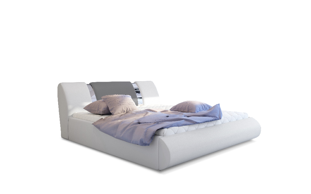 Bračni krevet 160 cm Fabio (bijela + svijetlosiva) (s podnicom i prostorom za odlaganje)