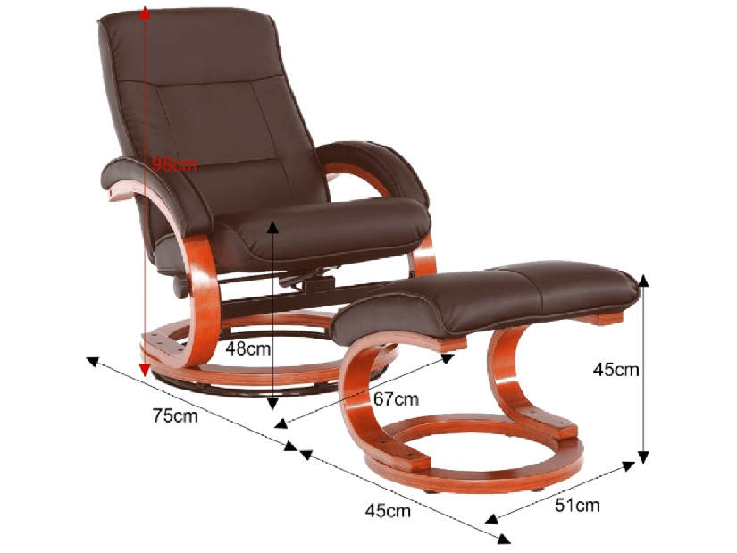 Fotelja za opuštanje Rovan (tekstilna tamnosmeđa koža + joha) 