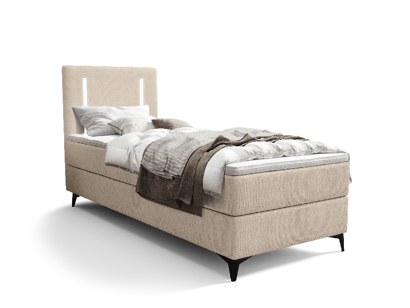 Jednostruki krevet 90 cm Ortega Bonell (bež) (s podnicom, s prostorom za odlaganje) (s LED rasvjetom)
