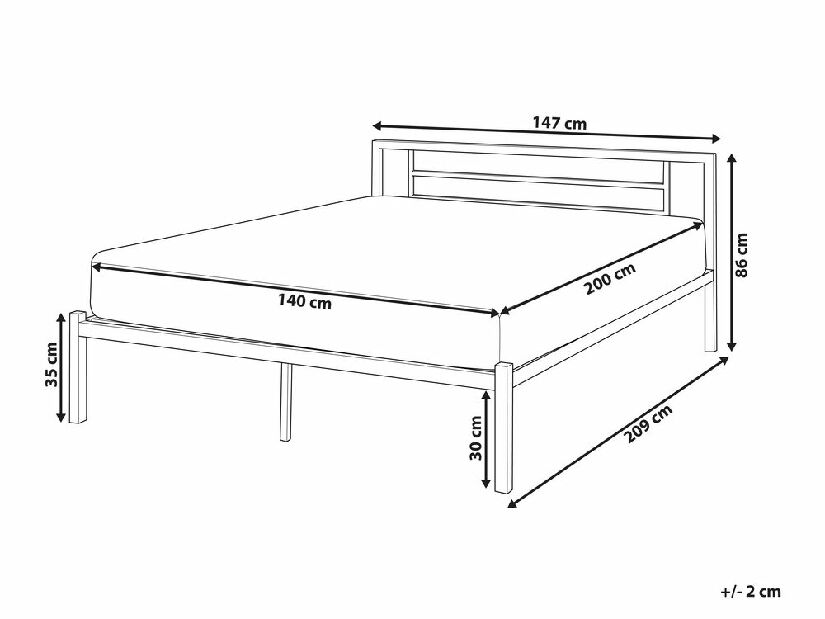 Bračni krevet 140 cm Cush (crna) (s podnicom)