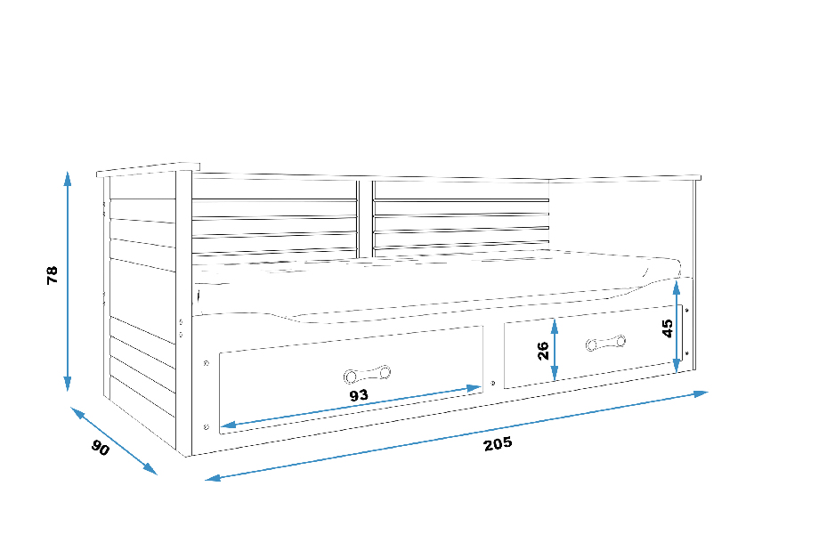 Jednostruki krevet na razvlačenje 90 cm Harum (bijela) (s podnicom, madracem i prostorom za odlaganje)