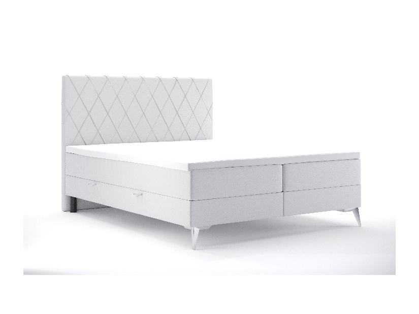 Bračni krevet Boxspring 160 cm Miror (bijela ekokoža) (s prostorom za odlaganje)