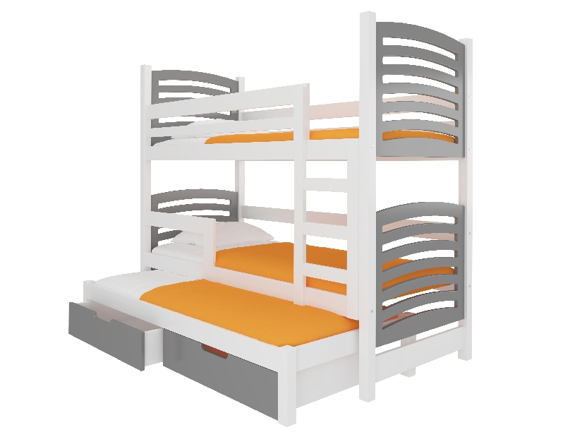 Dječji krevet na kat 180x75 cm Stanislava (s podnicom i madracem) (bijela + siva)