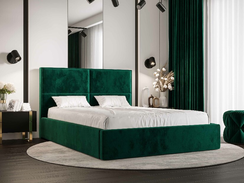Bračni krevet 160 cm Alfonso (tamnozelena) (s podnicom i prostorom za odlaganje)