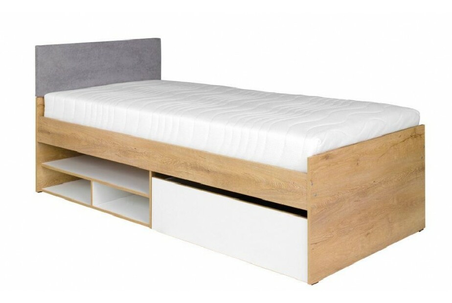 Jednostruki krevet Minley M7 (S podnicom i prostorom za odlaganje) (hrast lefkas + bijela) 