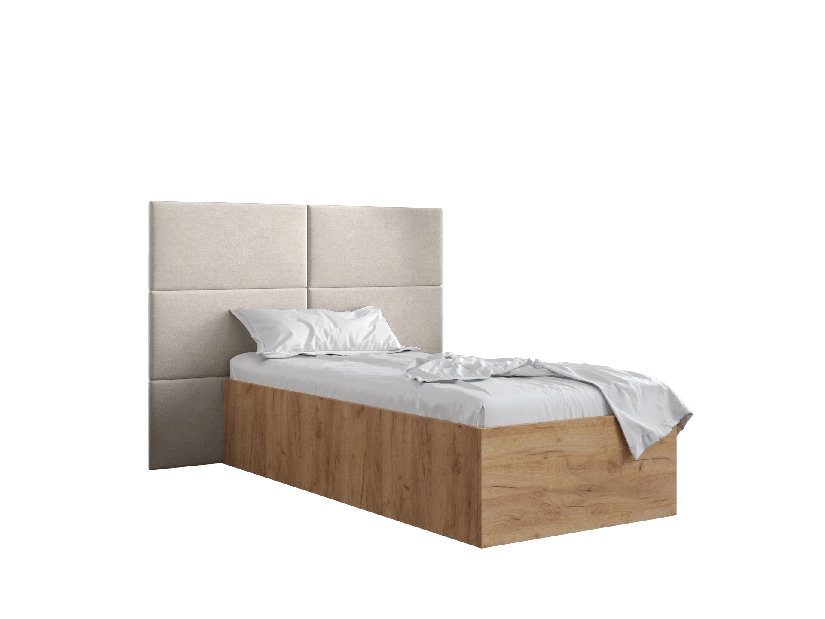 Jednostruki krevet s tapeciranim uzglavljem 90 cm Brittany 2 (hrast craft zlatni + krem) (s podnicom)