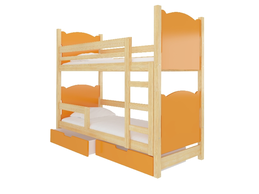 Dječji krevet na kat 180x75 cm Marryann (s podnicom i madracem) (bor + narančasta)