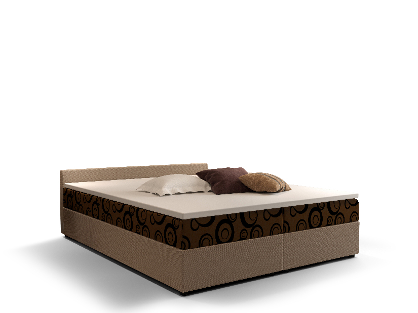 Bračni krevet Boxspring 180 cm Ceren (uzorak + svijetlosmeđa) (s madracem i prostorom za odlaganje)