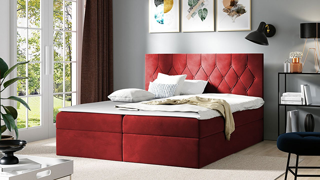 Bračni krevet 200 cm Mirjan Calzone (crvena ) (s podnicom, madracem i prostorom za odlaganje)