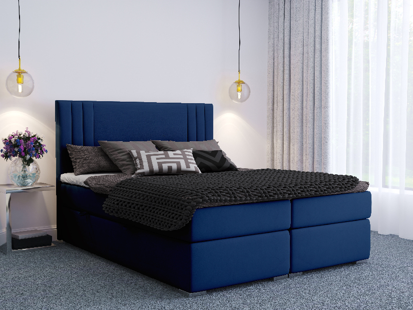Bračni krevet Boxspring 140 cm Morcano (tamno plava) (s prostorom za odlaganje)