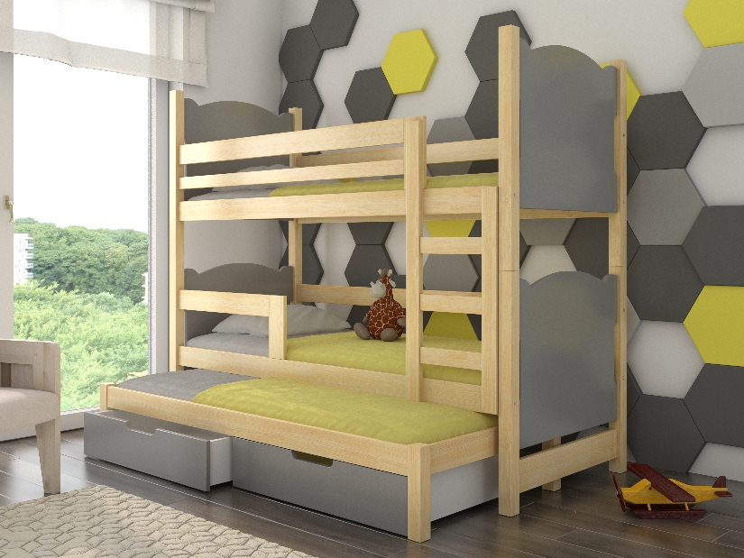 Dječji krevet na kat 180x75 cm Lukrécia (s podnicom i madracem) (bor + siva)