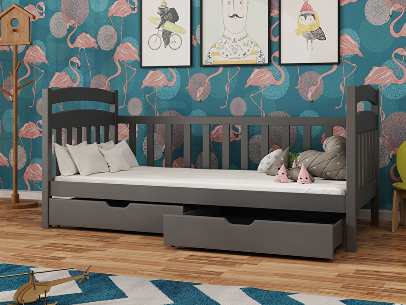 Dječji krevet 90 x 200 cm Tobie (s podnicom i prostorom za odlaganje) (grafit)