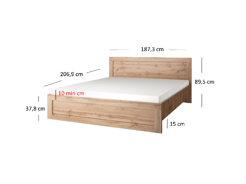 Bračni krevet 180 cm Mirella (hrast wotan) (s podnicom)