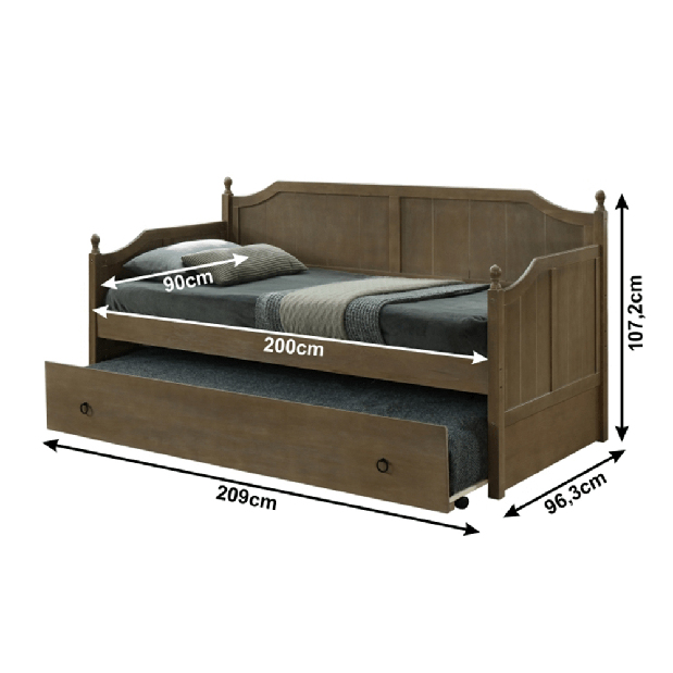 Jednostruki krevet s pomoćnim ležajem 90 cm Byrma (antički hrast) (bez madraca)
