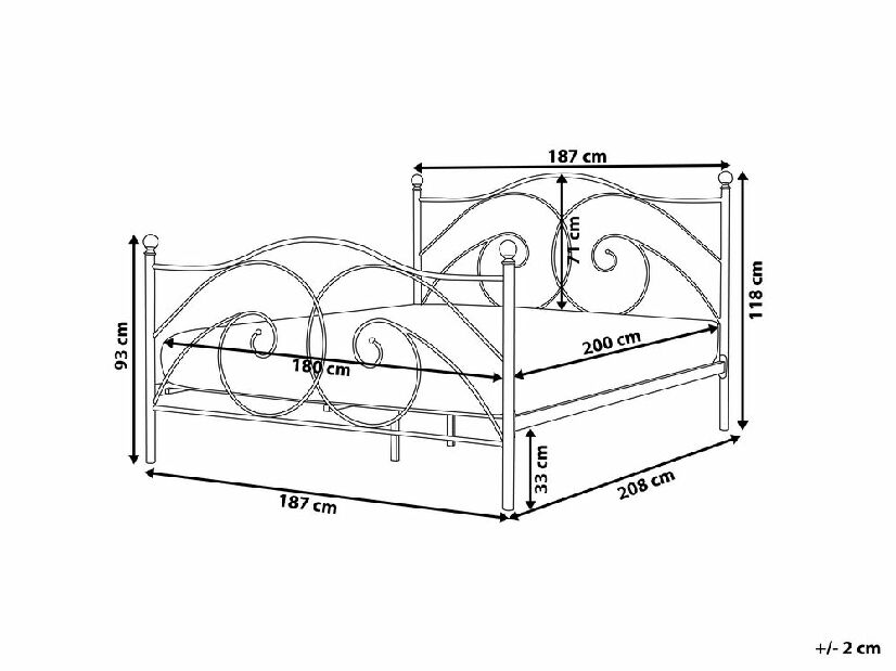 Bračni krevet 180 cm DIROU (s podnicom) (crna)