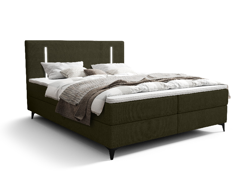 Bračni krevet 140 cm Ortega Bonell (maslinasto zelena) (s podnicom, s prostorom za odlaganje) (s LED rasvjetom)