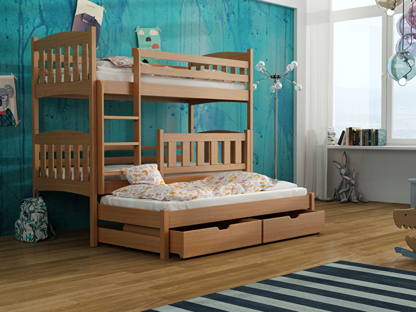 Dječji krevet 90 x 200 cm ANJA (s podnicom i prostorom za odlaganje) (bukva)