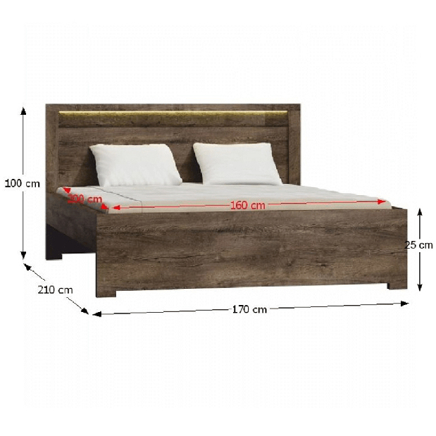 Bračni krevet 160 cm Inneas (jasen tamni) (S podnicom) 