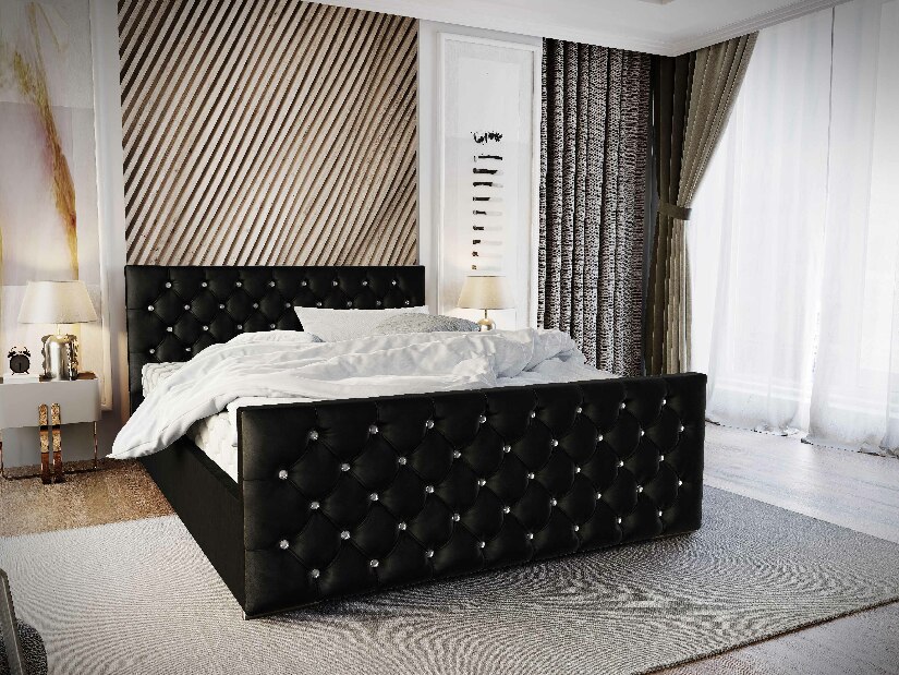 Bračni krevet 140 cm Quintin (crna) (s podnicom i prostorom za odlaganje)