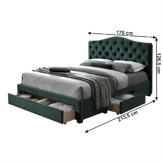 Bračni krevet 160 cm Kelpea (s podnicom) (smaragdna)