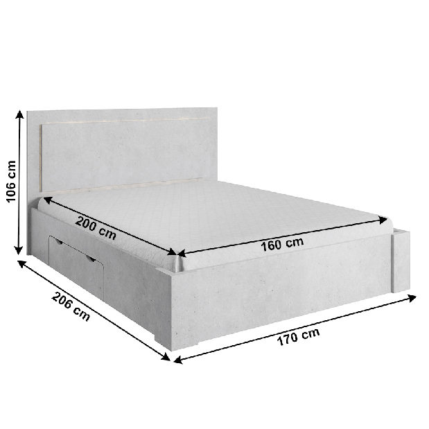 Bračni krevet 160 cm Atalen (sivi beton) (s prostorom za odlaganje)