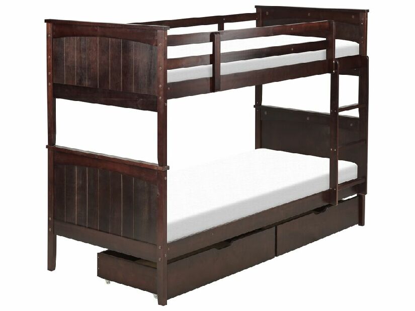Krevet na kat 90 cm Alf (tamno drvo) (s podnicom i prostorom za odlaganje)