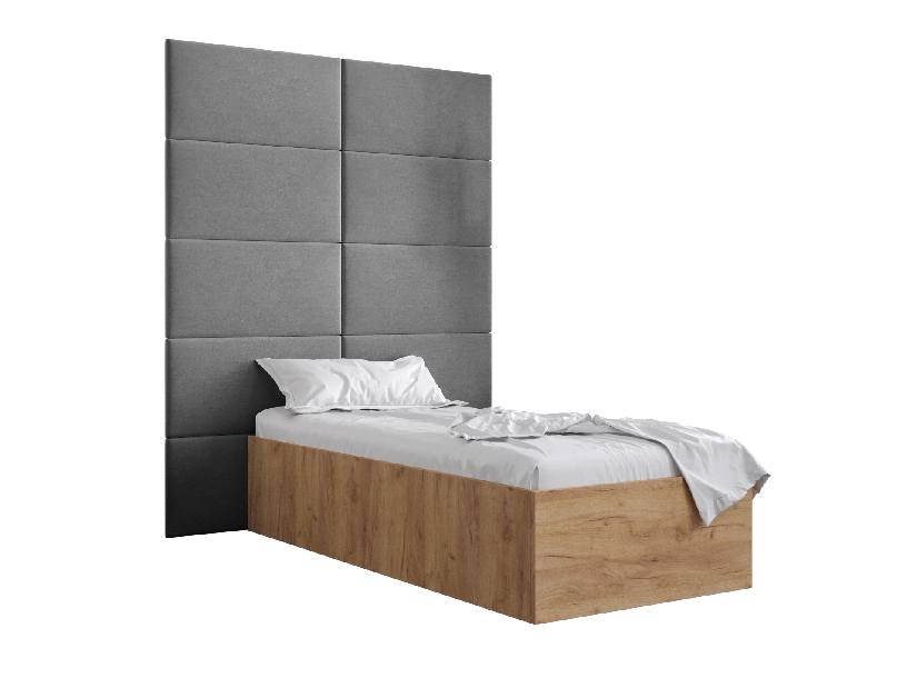 Jednostruki krevet s tapeciranim uzglavljem 90 cm Brittany 1 (hrast craft zlatni + siva) (s podnicom)