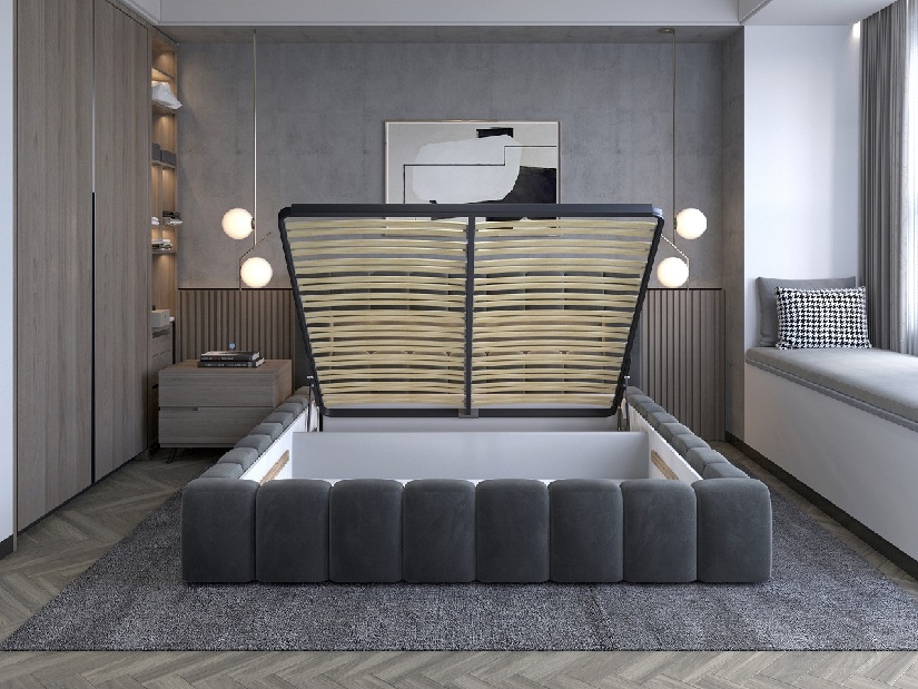 Bračni krevet 160 cm Luxa (tamno zelena) (s podnicom, s prostorom za odlaganje i LED)