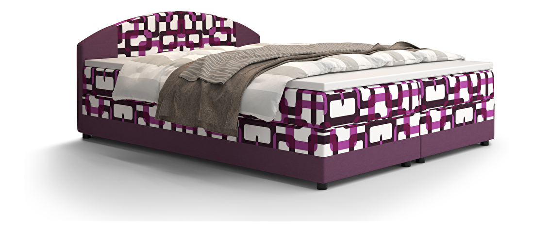 Bračni krevet Boxspring 140 cm Orlando (uzorak + ljubičasta) (s madracem i prostorom za odlaganje)