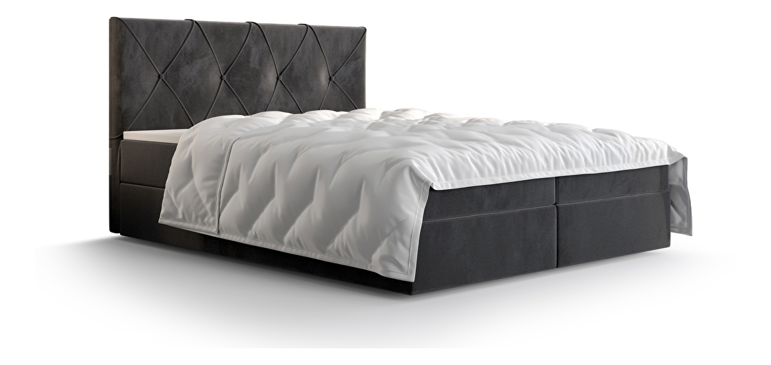 Bračni krevet Boxspring 180 cm Athena (tamnosiva) (s madracem i prostorom za odlaganje)