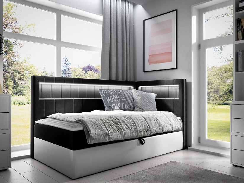 Jednostruki krevet 100 cm Mirjan Rivaldi 3 (bijela + crna) (s podnicom, madracem i prostorom za odlaganje)