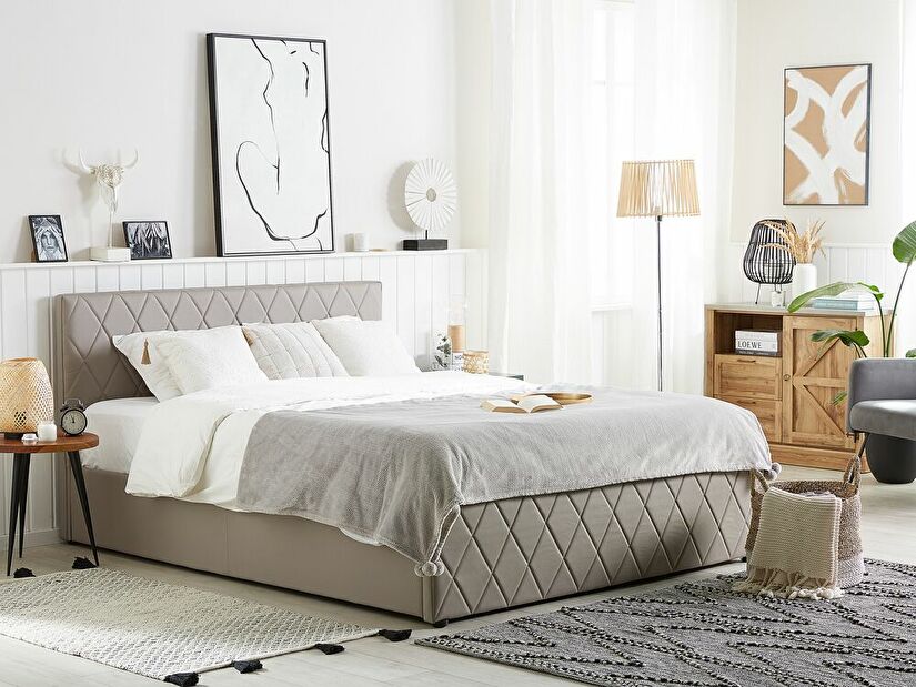 Bračni krevet 140 cm ROFARIO (siva) (umjetna koža) (s podnicom i prostorom za odlaganje)