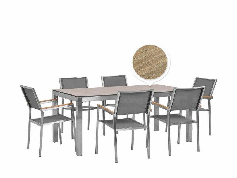 Vrtni set GROSSO (hrast) (laminat HPL) (sive stolice) (za 6 osoba)