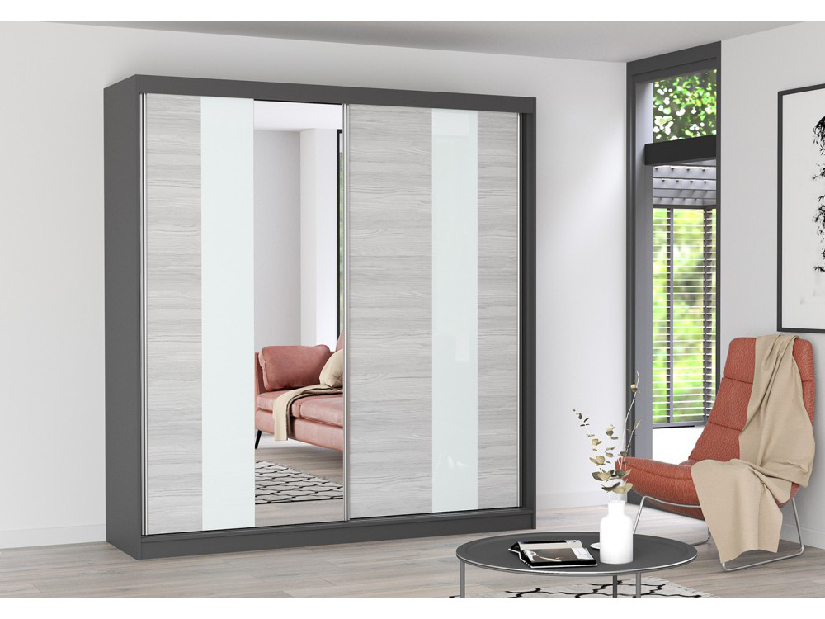 Ormar za garderobu Mebur 32 200 (grafit + kathult + bijelo staklo + ogledalo)