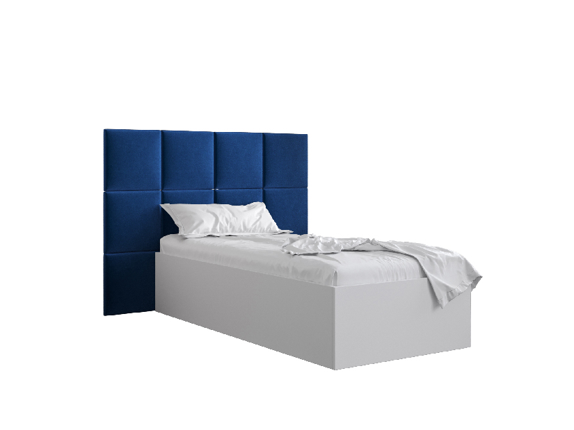 Jednostruki krevet s tapeciranim uzglavljem 90 cm Brittany 4 (bijela mat + plava) (s podnicom)