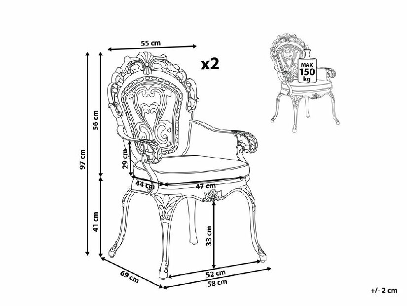 Set vrtnih stolica 2 kom. SAPRENA (aluminij) (smeđa)