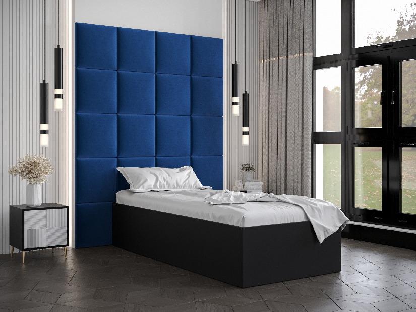 Jednostruki krevet s tapeciranim uzglavljem 90 cm Brittany 3 (crna mat + plava) (s podnicom)