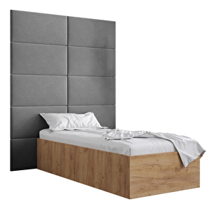 Jednostruki krevet s tapeciranim uzglavljem 90 cm Brittany 1 (hrast craft zlatni + siva) (s podnicom)