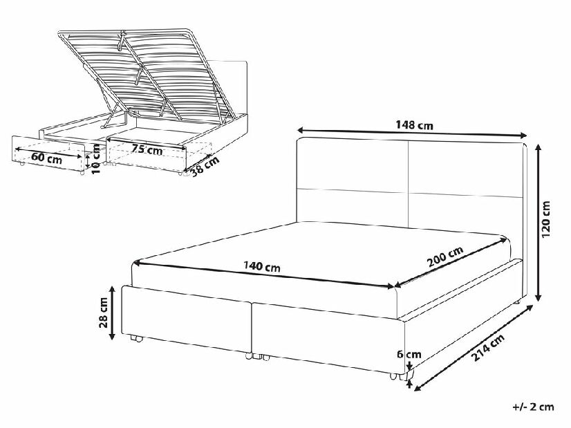 Bračni krevet 140 cm Vissarion (plava) (s podnicom i prostorom za odlaganje)