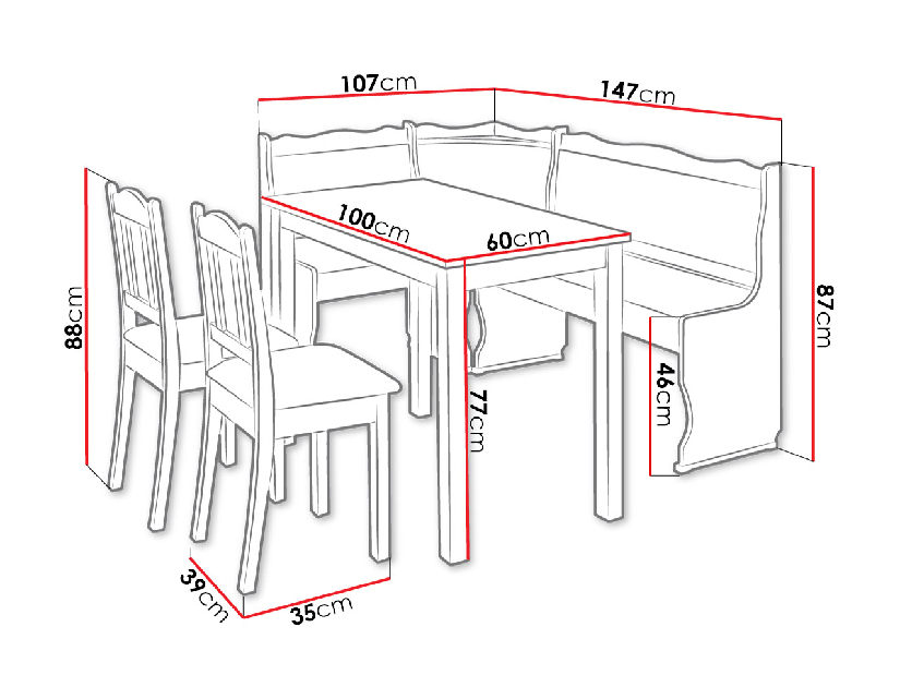 Kuhinjska klupa + stol sa stolicama III (joha) (Forever 65)