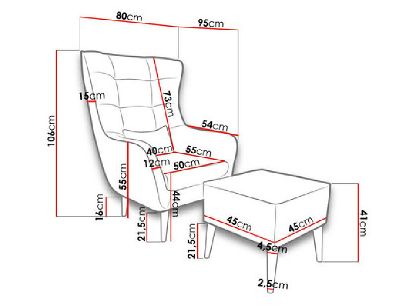 Fotelja Mirjan Fendora (s tabureom) (alfa 01)