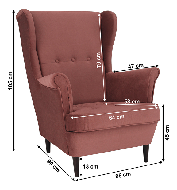 Fotelja Rytu (ružičasta + orah) 