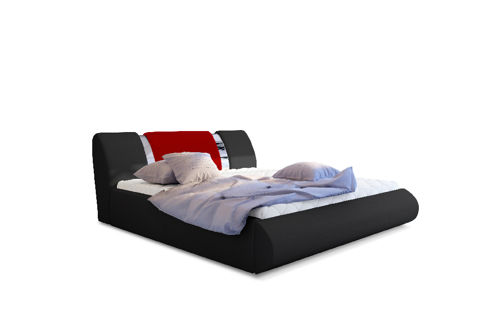 Bračni krevet 160 cm Fabio (crna + crvena) (s podnicom i prostorom za odlaganje)