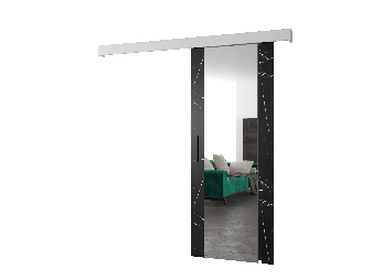 Klizna vrata 90 cm Sharlene II (mramor crni + bijela mat + crna) (s ogledalom)