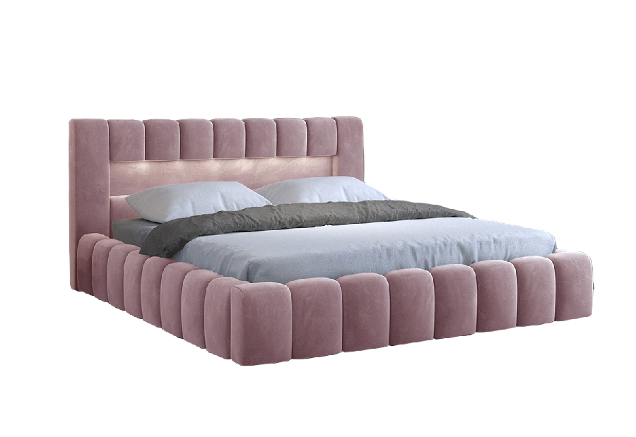 Bračni krevet 140 cm Luxa (ružičasta) (s podnicom, prostorom za odlaganje i LED)