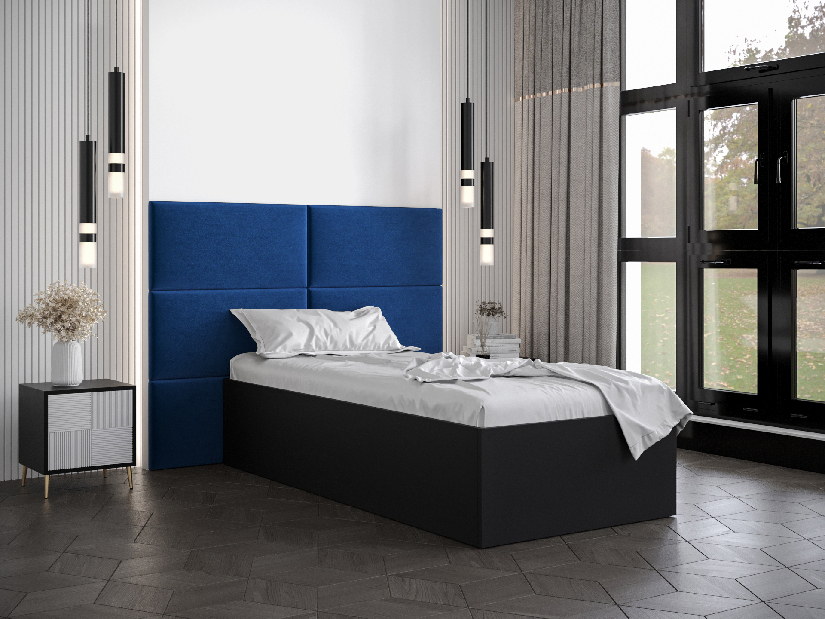 Jednostruki krevet s tapeciranim uzglavljem 90 cm Brittany 2 (crna mat + plava) (s podnicom)