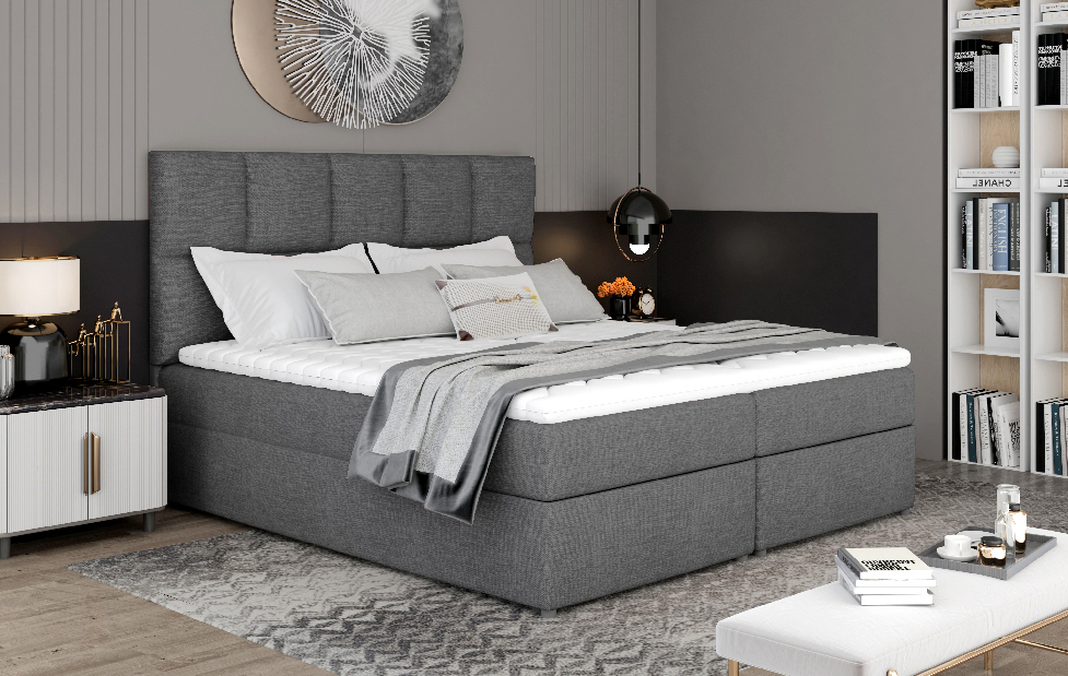 Bračni krevet Boxspring 180 cm Galasa (siva) (s madracima i prostorom za odlaganje)