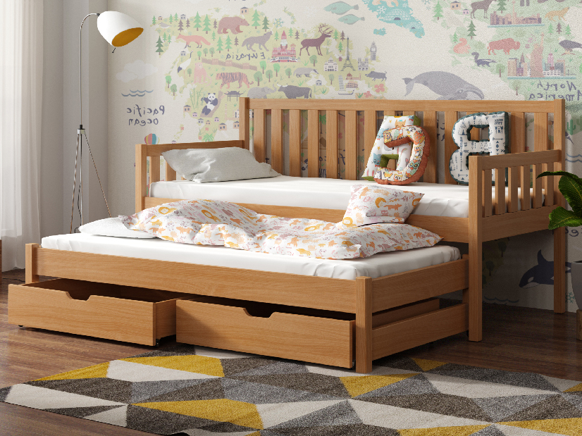 Dječji krevet 90 x 200 cm SUZI (s podnicom i prostorom za odlaganje) (bukva)
