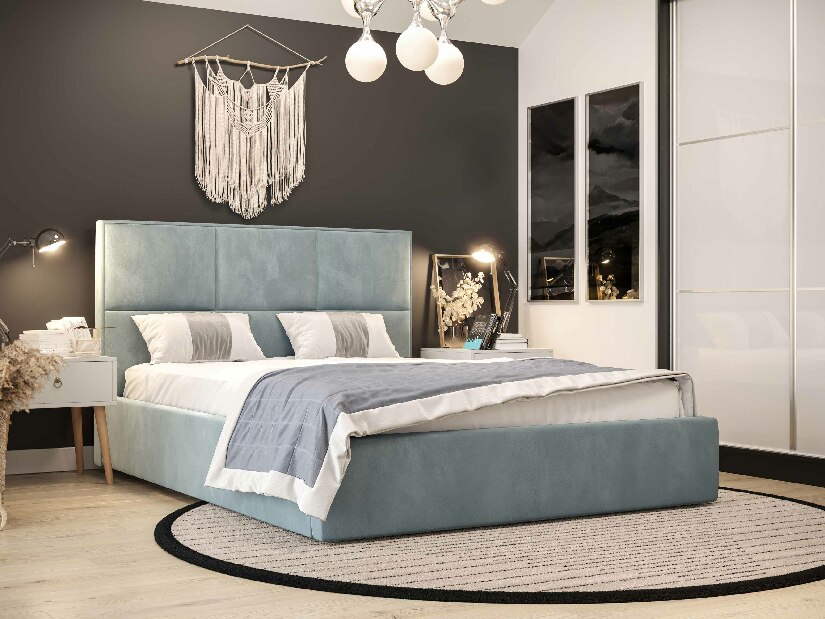 Bračni krevet 160 cm Elna (plava) (s podnicom i prostorom za odlaganje)